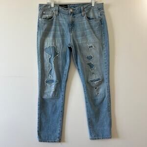 J Crew Distressed Baggy Broken In Boyfriend Jeans Medium Wash Womens Sz 30